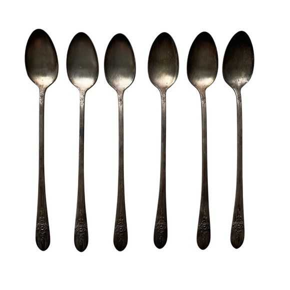 Wm Rogers Mfg Co AA IS Long Handle Spoons Antique Set Of 6 Mixing Stir Floral - Picture 10 of 10